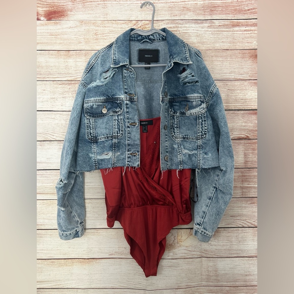Forever 21 denim jacket and bodysuit bundle